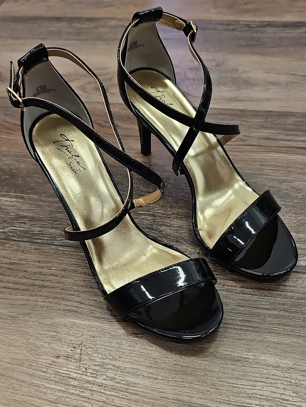 Black Patent Strappy High Heel Sandals